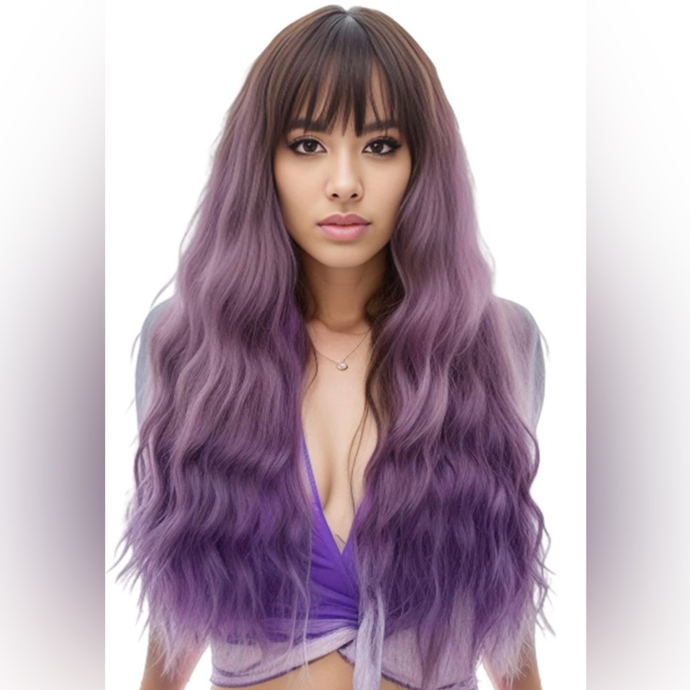 Human hair blend purple ombre curly wavy wig.